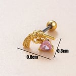 Pink / 1 Piece Simple Series  Heart Copper   Gold Color Zircon Women's Stud Earrings 